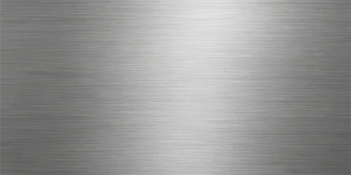 Polished silver brushed metal texture background with a shiny stainless steel surface pattern and industrial grey aluminum plate reflection
