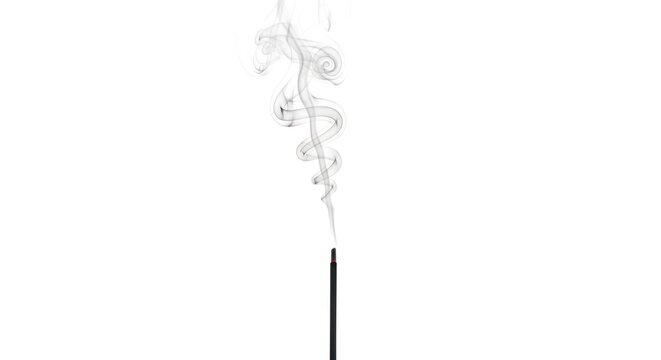 Smoke rising from a thin stick against a white background concept