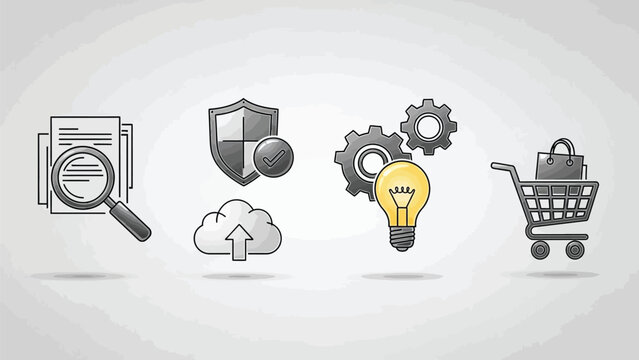 Business concepts icons set including security ideas and e commerce elements on white background