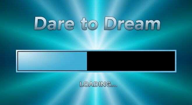 Vibrant blue loading screen with a progress bar and inspirational text