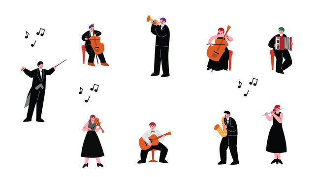 
楽器を演奏する人々のイラストセット