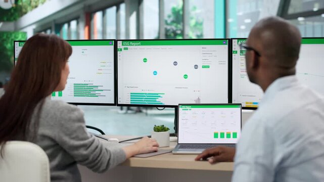 Environmental Lawyers Reviewing ESG Report Dashboard