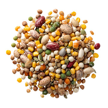 Colorful mixed beans and lentils pile top view healthy food background texture