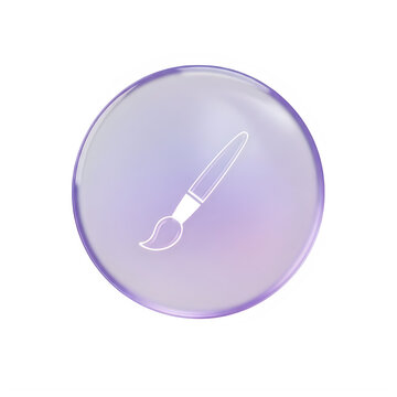 Glossy purple button with a white paintbrush icon on it transparent background