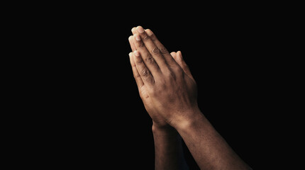 Fototapeta premium Praying Hands in Darkness with Copy Space, Faith and Spirituality Concept