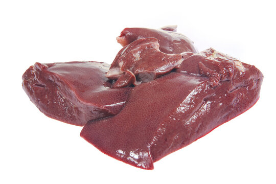 Pig liver on white background