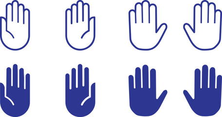 Obraz premium stop hand icon set with outline and solid warning gesture protection and prohibition symbols for web and safety design