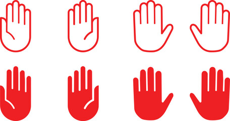 Fototapeta premium stop hand icon set with outline and solid warning gesture protection and prohibition symbols for web and safety design