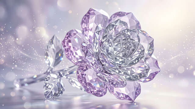 Delicate crystal rose flower, gem texture flower, glass rose flower, fantastical floral wallpaper