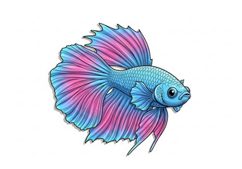 Fototapeta premium 美しい青とピンクのベタ魚イラスト、鮮やかな色彩と優雅なヒレが特徴的