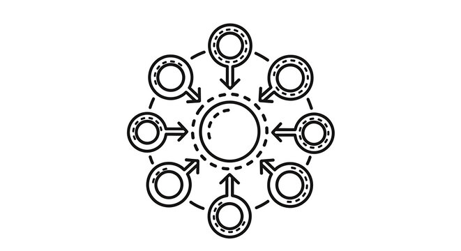 Circular flowchart with arrows and interconnected nodes on white background