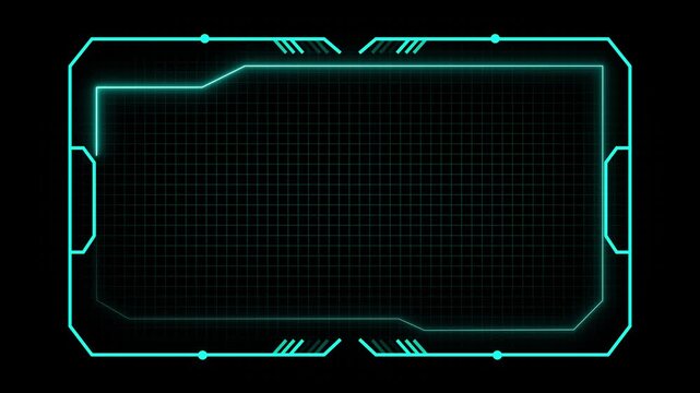 Futuristic display screen with grid overlay and glowing borders