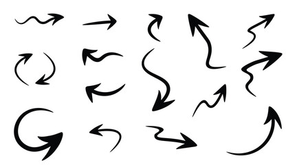 Fototapeta premium Hand drawn arrow set collection with various directional shapes and styles vector poster