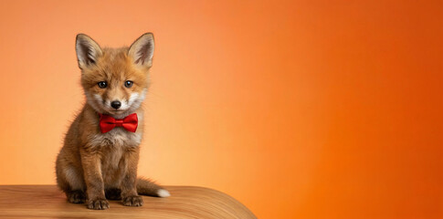 Obraz premium dorable Fox Cub with Red Bow Tie 