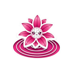 Fototapeta premium Smiling pink lotus cartoon on rippling water
