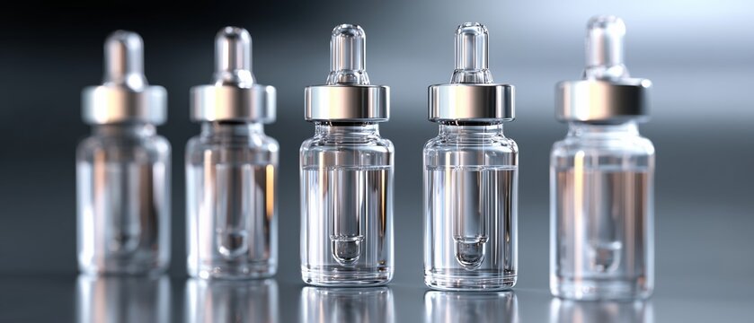 Innovative transparent peptide molecules in vials showcase biotechnology for anti aging skincare solutions