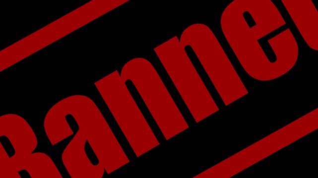 Banned Text in Bold Red on Black Background, Prohibition and Restriction Concep