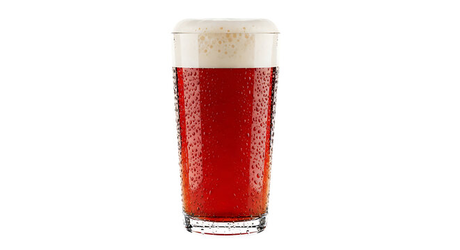 Amber beer with white foam in a clear glass drink beverage