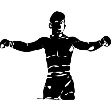 Black silhouette of Muay Thai fighter performing Wai Kru ritual. Strong, minimal vector design expressing respect, tradition, and power, ideal for prints, textiles, and cultural sports themes.