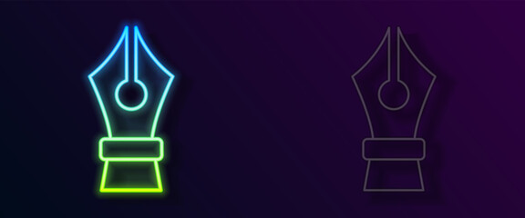 Fototapeta premium Glowing neon line Fountain pen nib icon isolated on black background. Pen tool sign. Vector