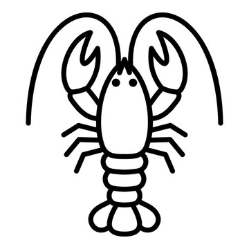 Minimalist black line icon of a lobster or crayfish. Clean vector outline of a crustacean for seafood, marine life, and culinary themes.