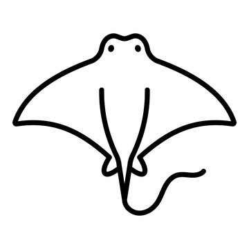 Minimalist line vector icon of a stingray or manta ray. Clean black outline of a flat sea fish for marine life and aquarium themes