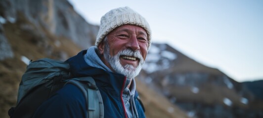 Fototapeta premium Old Man Hiker on Mountain Trail