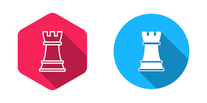 Filled and outline Chess icon isolated with long shadow background. Business strategy. Game, management, finance. Vector