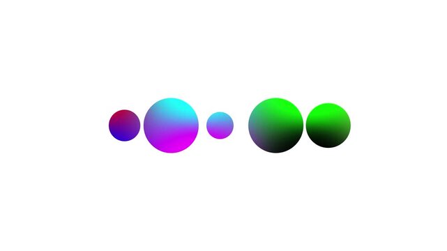 Five spherical with gradient colors ranging from purple and pink to blue and green are presented in a horizontal line on a clean white background
