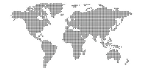 Fototapeta premium A minimalist world map illustration created with a pattern of grey dots on a clean white background