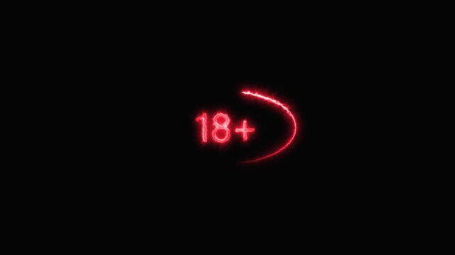 Glowing red 18 plus age restriction sign on dark background