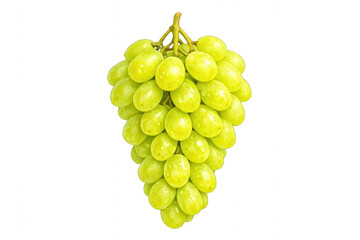Obraz premium A bunch of green grapes hangs against a black background. They appear fresh and glistening.