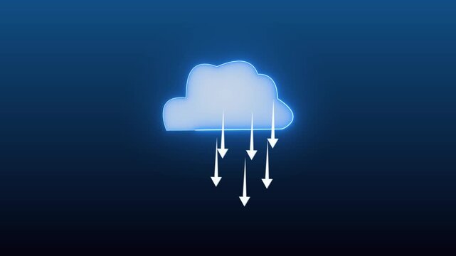 A glowing cloud icon with downward arrows representing data transfer or cloud storage.