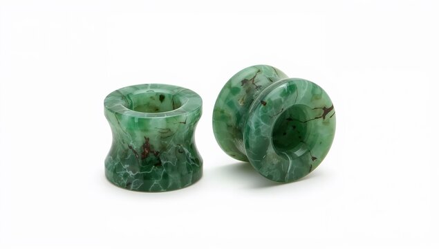 Pair of traditional maori jade earplugs with greenstone texture often worn with moko tattoos for cultural identity