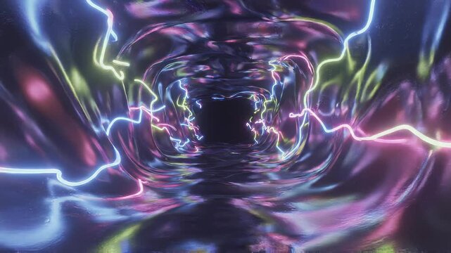 Y2Kネオン電流がきらめく光沢未来抽象背景