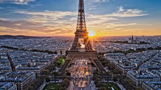 Eiffel Tower at Sunset - A Stunning Parisian View.