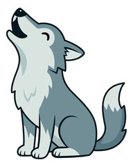 Fototapeta premium Wolf cartoon illustration. Cute wolf cub howling clipart.