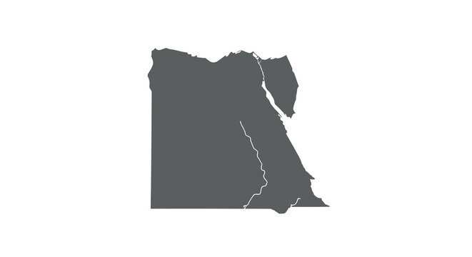 A stark black silhouette depicts the geographic shape of egypt including the nile river high quality