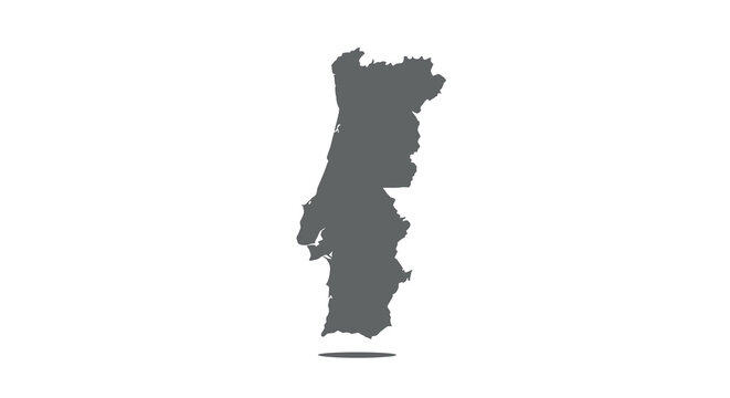 A stark black silhouette depicts the geographical outline of mainland portugal against white high quality professional