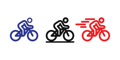 Fototapeta premium Bicycle with man icon set. Bicyclist symbol. Bike race sign. Active lifestyle .