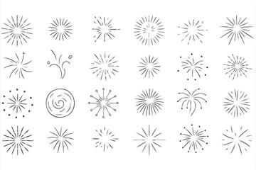 Obraz premium Decorative sunburst icons with sparkle rays for branding backgrounds and graphics