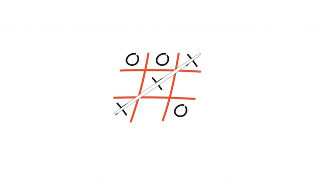 Tic tac toe winning move 2D cartoon object animation. Completing game with x diagonal strike through line. Tictactoe victory with crosses animated flat colorful item 4K video isolated on transparent
