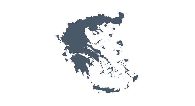 A dark blue silhouette depicts the geographical shape of mainland greece and surrounding islands high quality