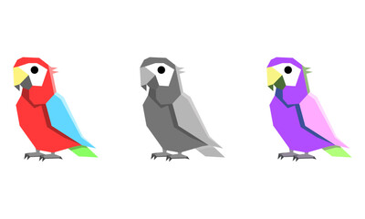 Fototapeta premium Cute **Low Poly Parrot Macaw** Character **Geometric Vector** Illustration Set for **Mascot Logo**