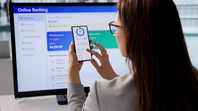 Woman Checking Credit Score Report On Phone