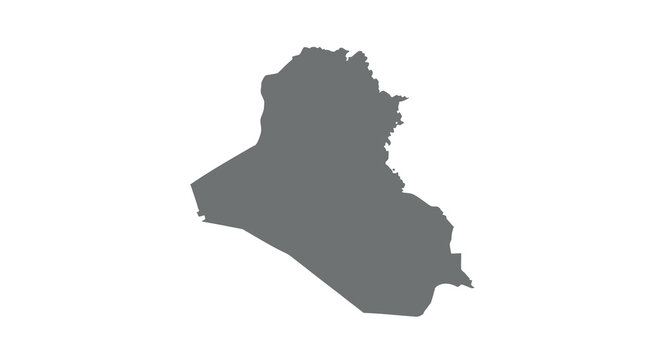 A dark silhouette depicts the geographical shape of the country of Iraq on white high quality