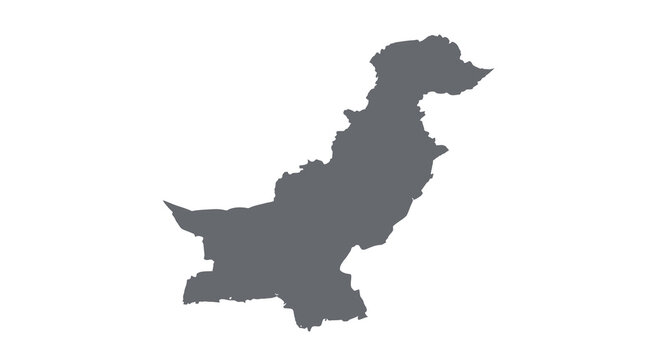 A dark silhouette depicts the geographical shape of the country pakistan on white high quality professional
