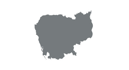 Fototapeta premium A dark gray silhouette depicts the geographical shape of cambodia on a white background high quality