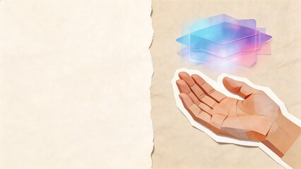 手のひらに未来の知能を浮かべる生成活用のアートコラージュ表現