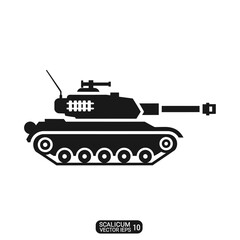 Fototapeta premium Modern battle tank silhouette, heavy armored vehicle, military icon, isolated on white background